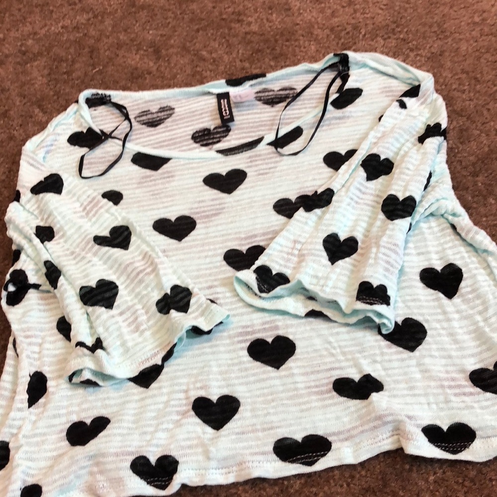 Light blue crop top with hearts
